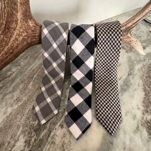 Sprezza New York City Mens Ties Bundle 3 Plaid Gingham Black White Grey Neckties
